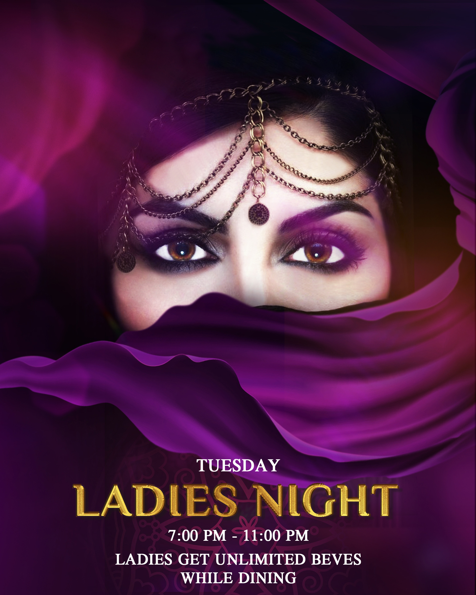 Advertisement for Ladies Night, highlighting exclusive deals and activities for female guests.