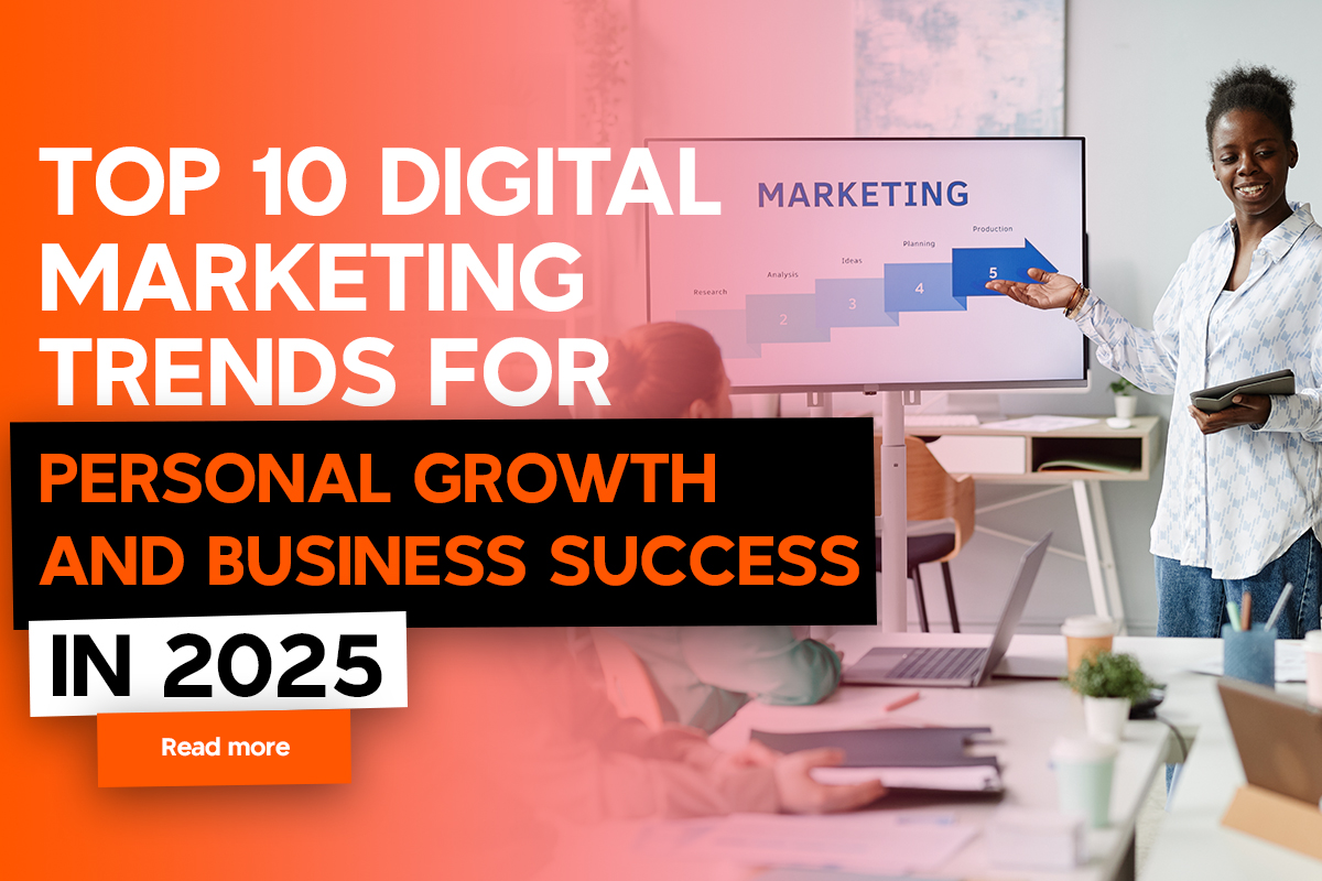 An infographic illustrating the leading digital marketing trends for enhancing personal growth and achieving business success in 2025.